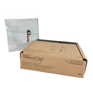 Pampered Chef Snowman Appetizer Square Plates Set of 4 Glass‎ Holiday Dishes